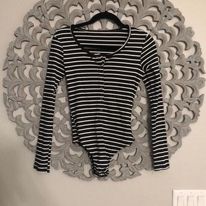 Black/White Stripe Henley Bodysuit